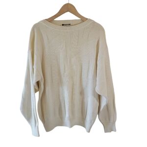 BOCCI Made in Italy Ivory Grandpa Sweater Size L Textured Fall Minimalist Cozy